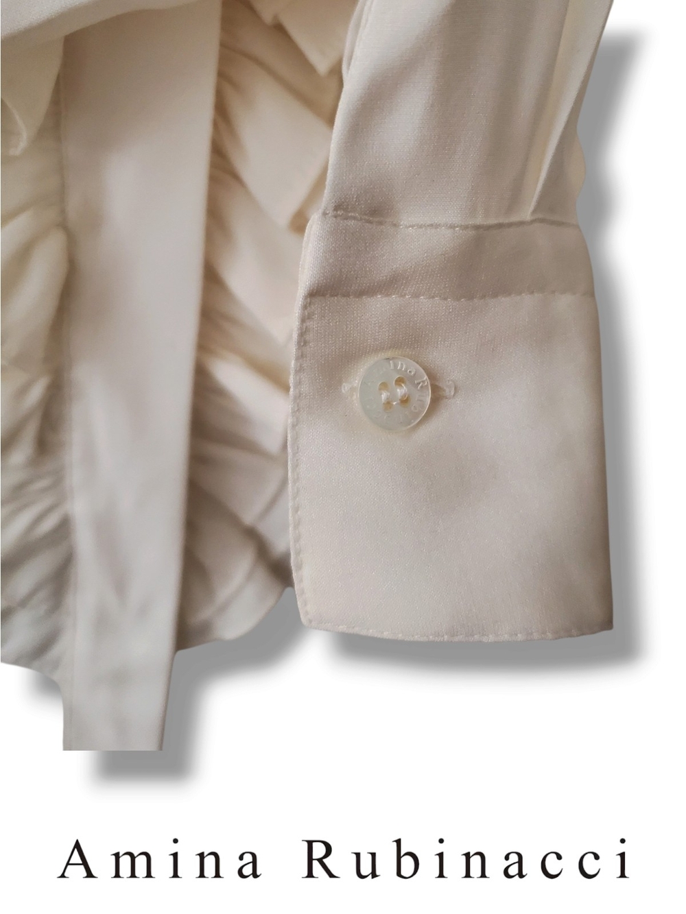 Amina Rubinacci Italy Cream Ruffle Silk Blend Blouse Top IT 48 US 12 - Picture 7 of 11